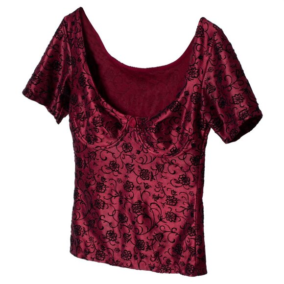 Sundazed (Italy) Floral Velvet Satin Polyester Bustier Top Bordeaux : XS - Picture 5 of 9
